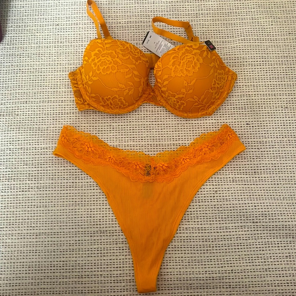 Yellow lace lingerie set yellow thong panties
